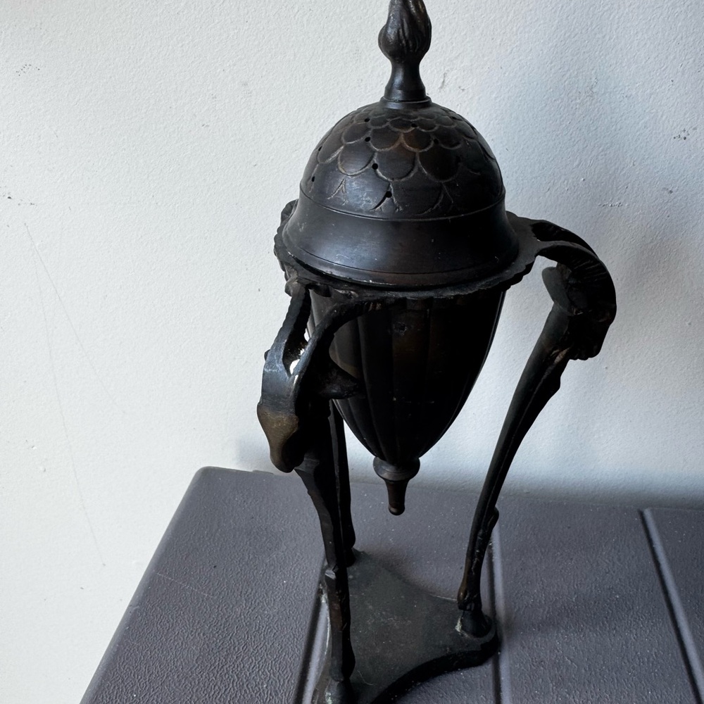 Vtg French Empire Style Brass Incense Holder Censer Burner Urn W/Goat Head Motif